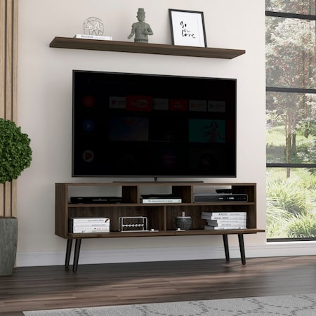Tuhome Oslo Tv Stand for TV's up 51 in. Two Drawers, Four Legs, Three Open Shelves, Dark Walnut RLC6708